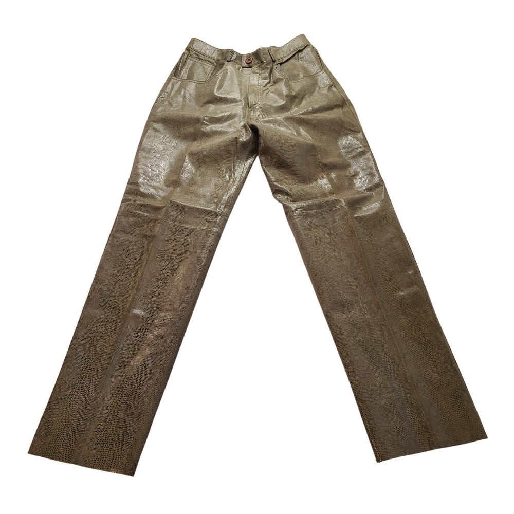 Excelled‎ Snakeskin Embossed Leather Pants Men's Olive Green 32x31 Straight Leg